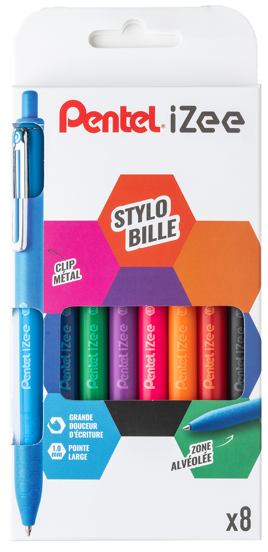 Pochette de 8 stylos bille IZEE - Couleurs assorties