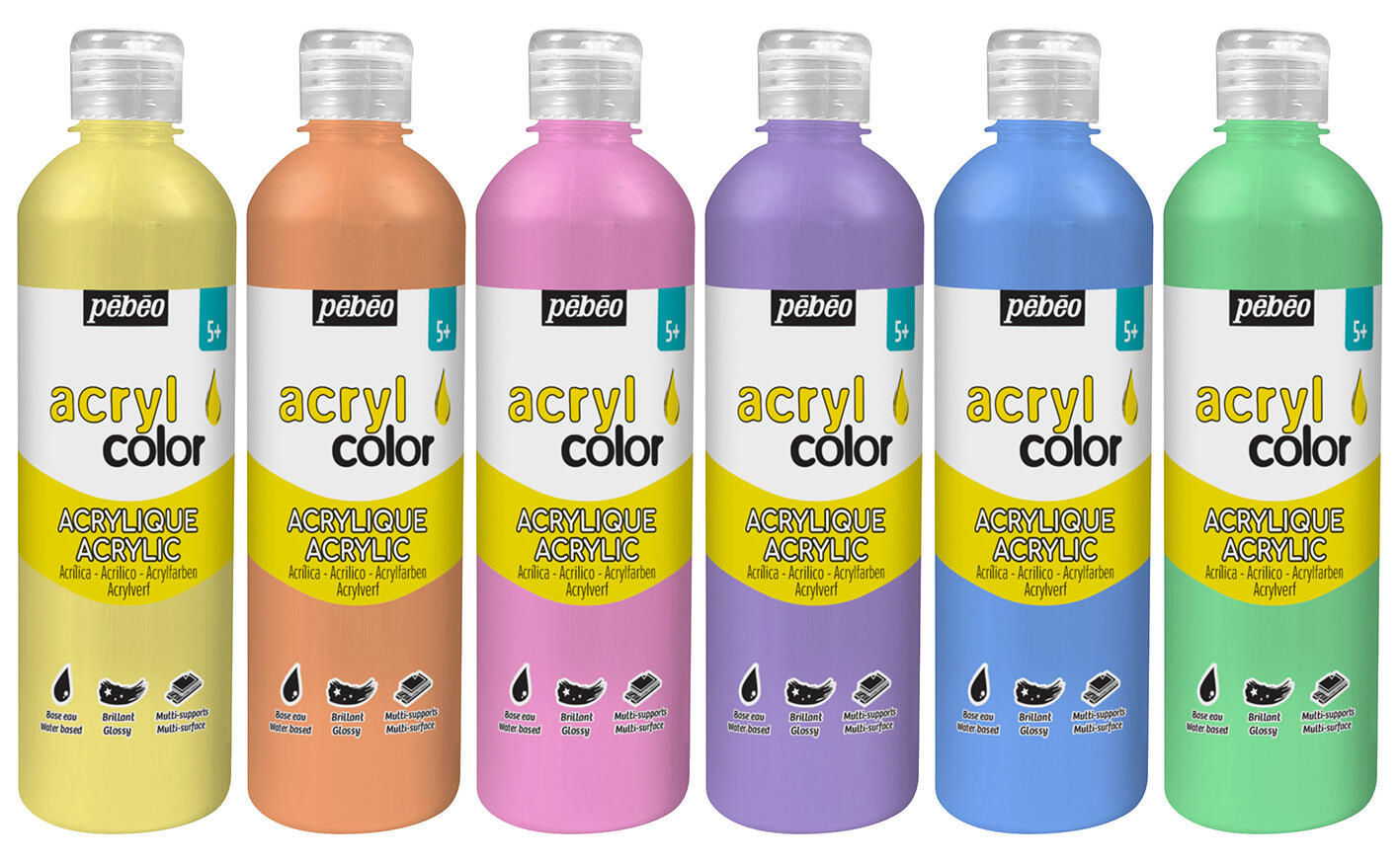 Assortiment de 6 flacons Acrycolor 500 ml - Couleurs pastel