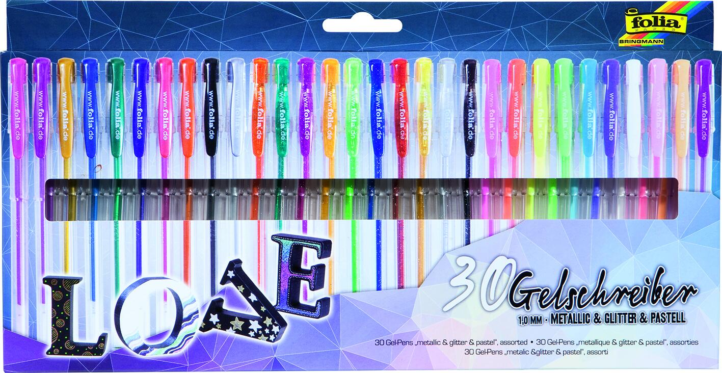 Pochette de 30 stylos encre gel - Couleurs assorties
