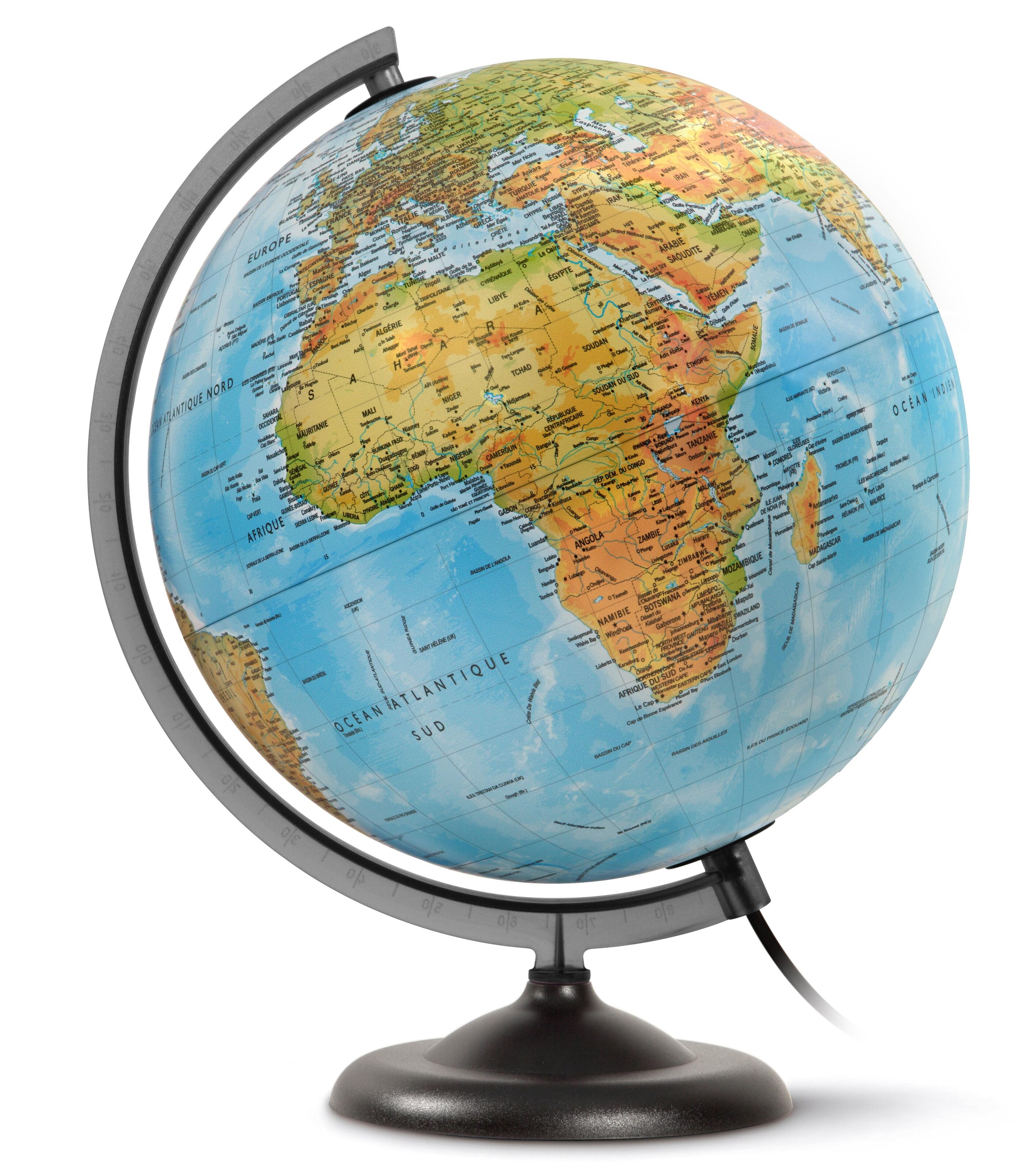 Globe terrestre physique et politique - diam. 32 cm - Lumineux