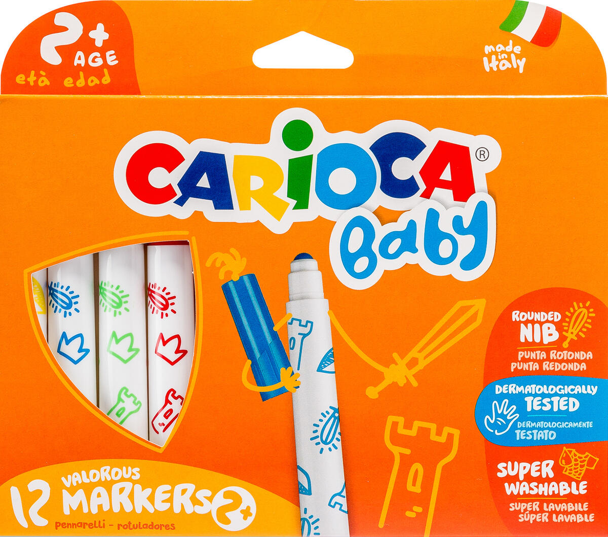 Feutres Carioca Baby - 12 couleurs - Feutres pointes larges - 10