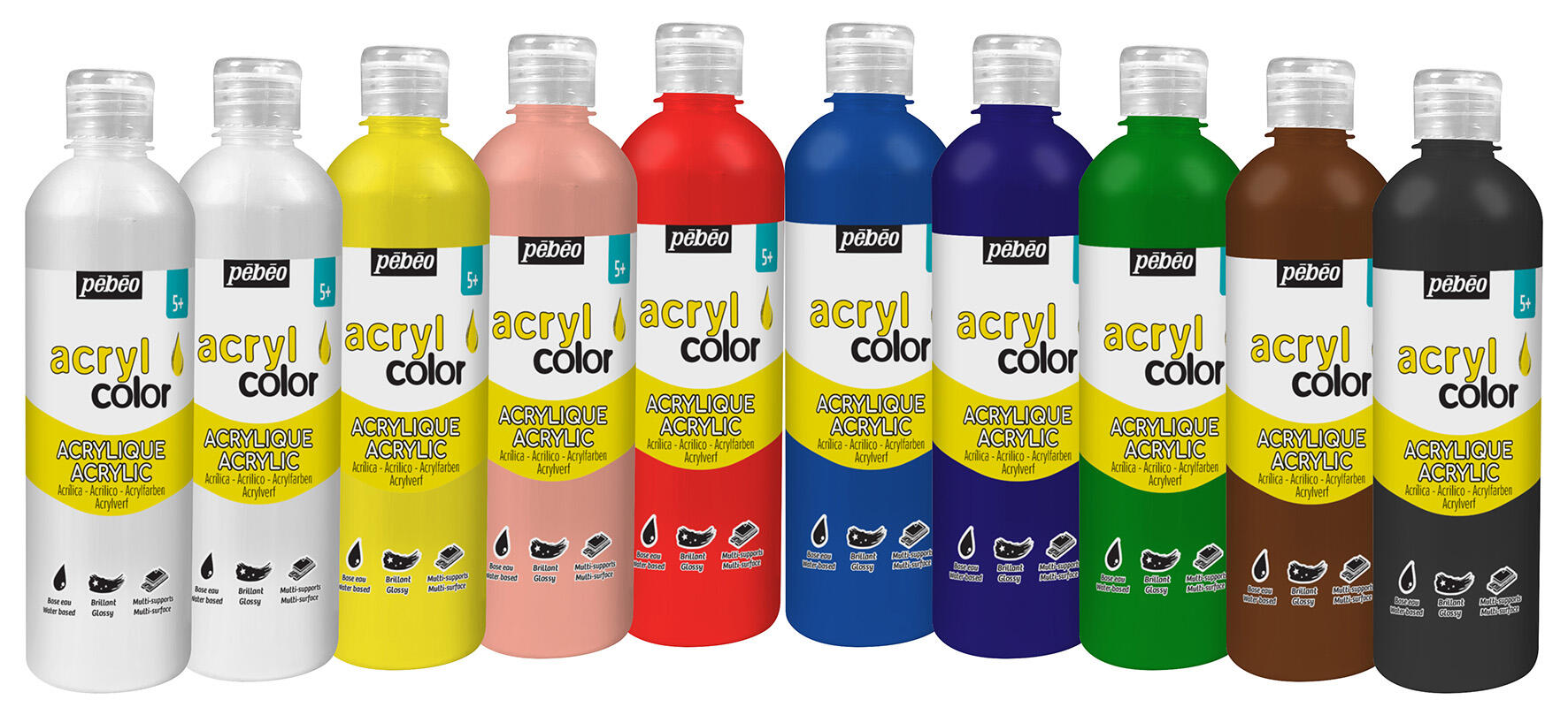 Pack 10 flacons ACRYCOLOR 500ml assortis