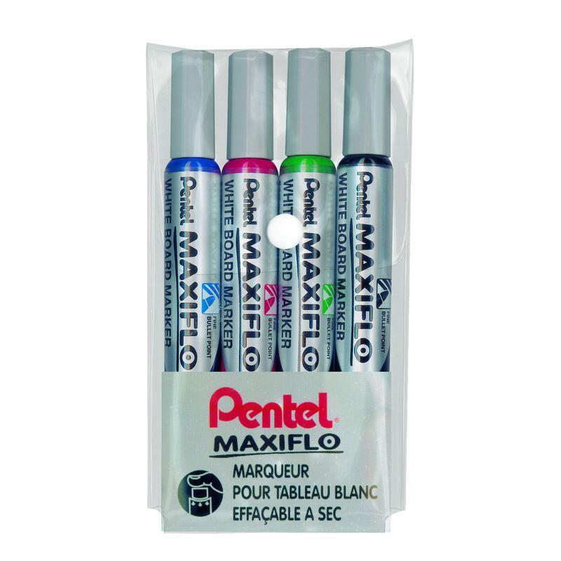 Pochette 4 marqueurs MAXIFLO de PENTEL  couleurs assorties :
