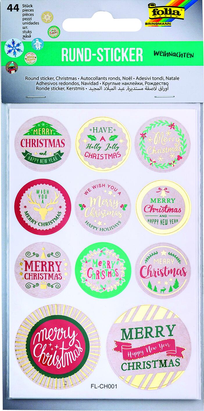 Stickers ronds "Noël ", env. 9x14cm, Marquage à Chaud, 44 stickers
