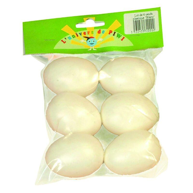 Lot de 6 œufs en plastique blanc - hauteur 60 mm