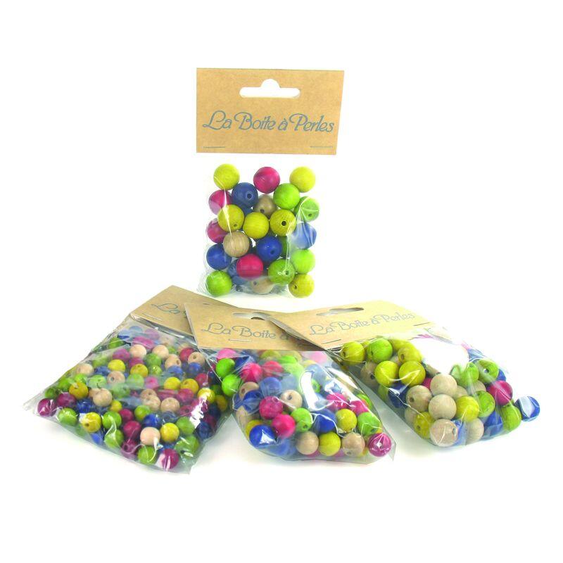 Sachet 30 perles diam 15 mm - couleurs assorties