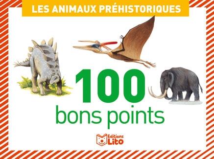 Boîte de 100 bons points les animaux préhistoriques - Dimensions 78 x 57 mm