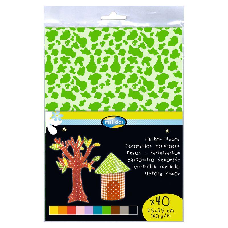 Pochette de 40 feuilles carton décor couleurs assorties - Format 25 x 35 cm - 160 g