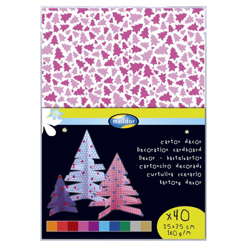 Pochette de 40 feuilles carton décor couleurs assorties - Format 25 x 35 cm - 160 g - Noël