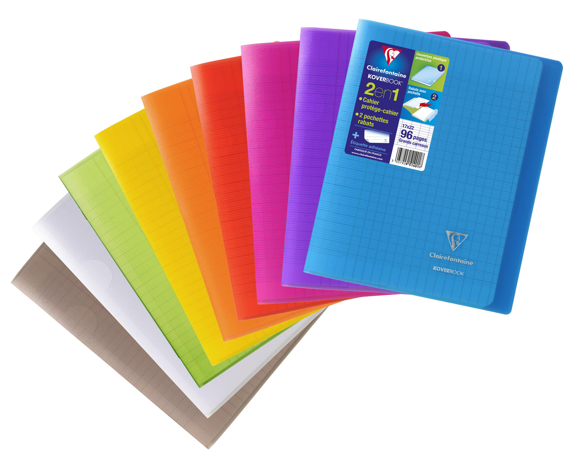 Lot de 40 cahiers 17x22 - 90g - Séyès - Koverbook couverture transparente couleurs assorties