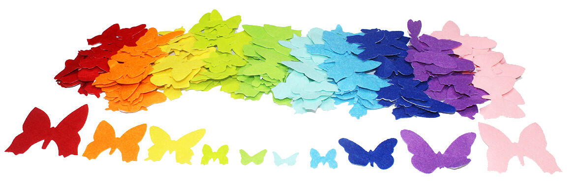 Pack de 150 papillons en feutrine adhésive - Couleurs et dimensions assorties
