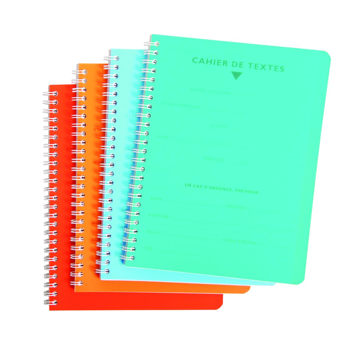 Cahier textes 17 x 22 - spirales - couverture polypro incolore