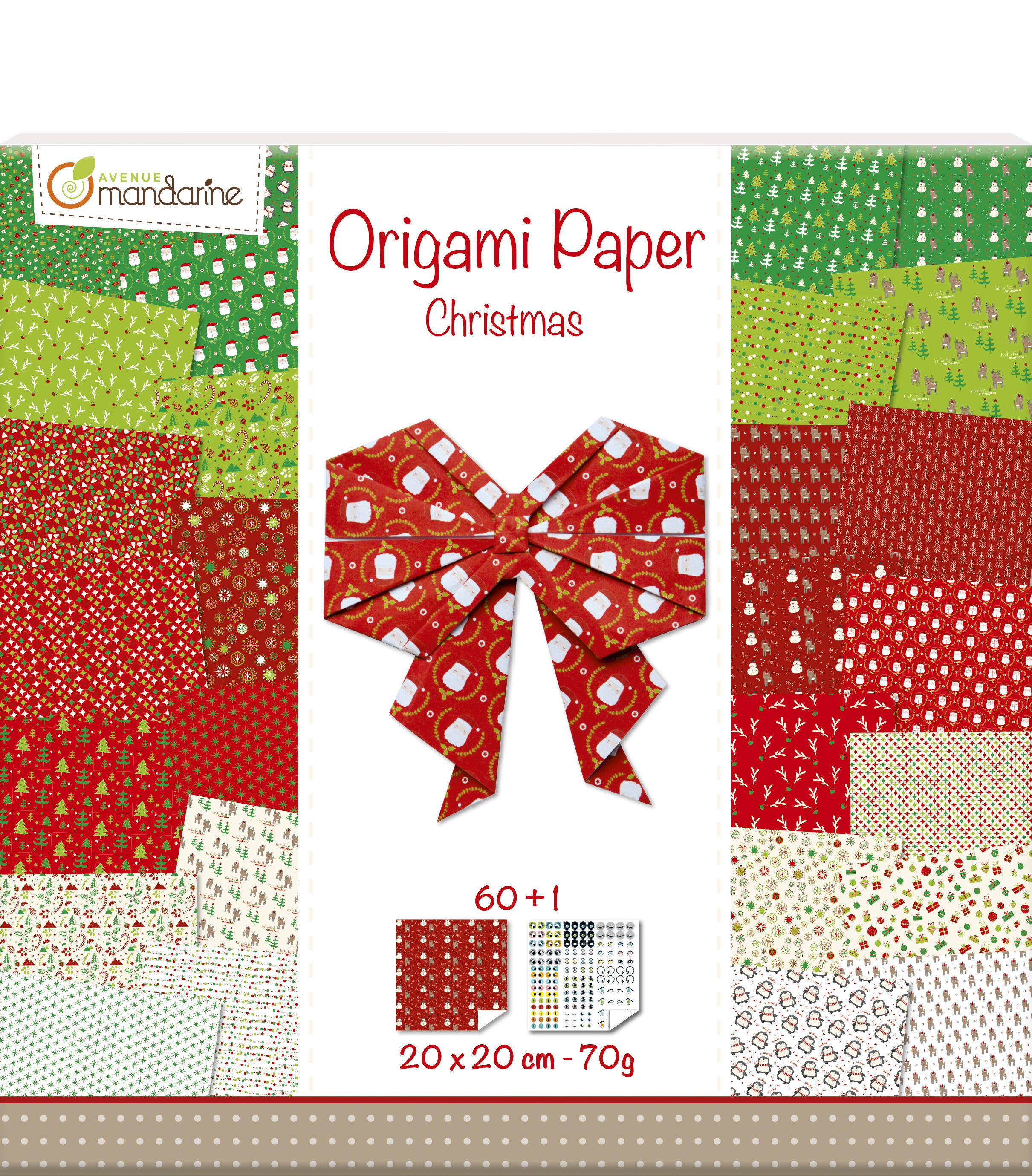 Pochette de 60 feuilles papier origami 20x20 - Noël