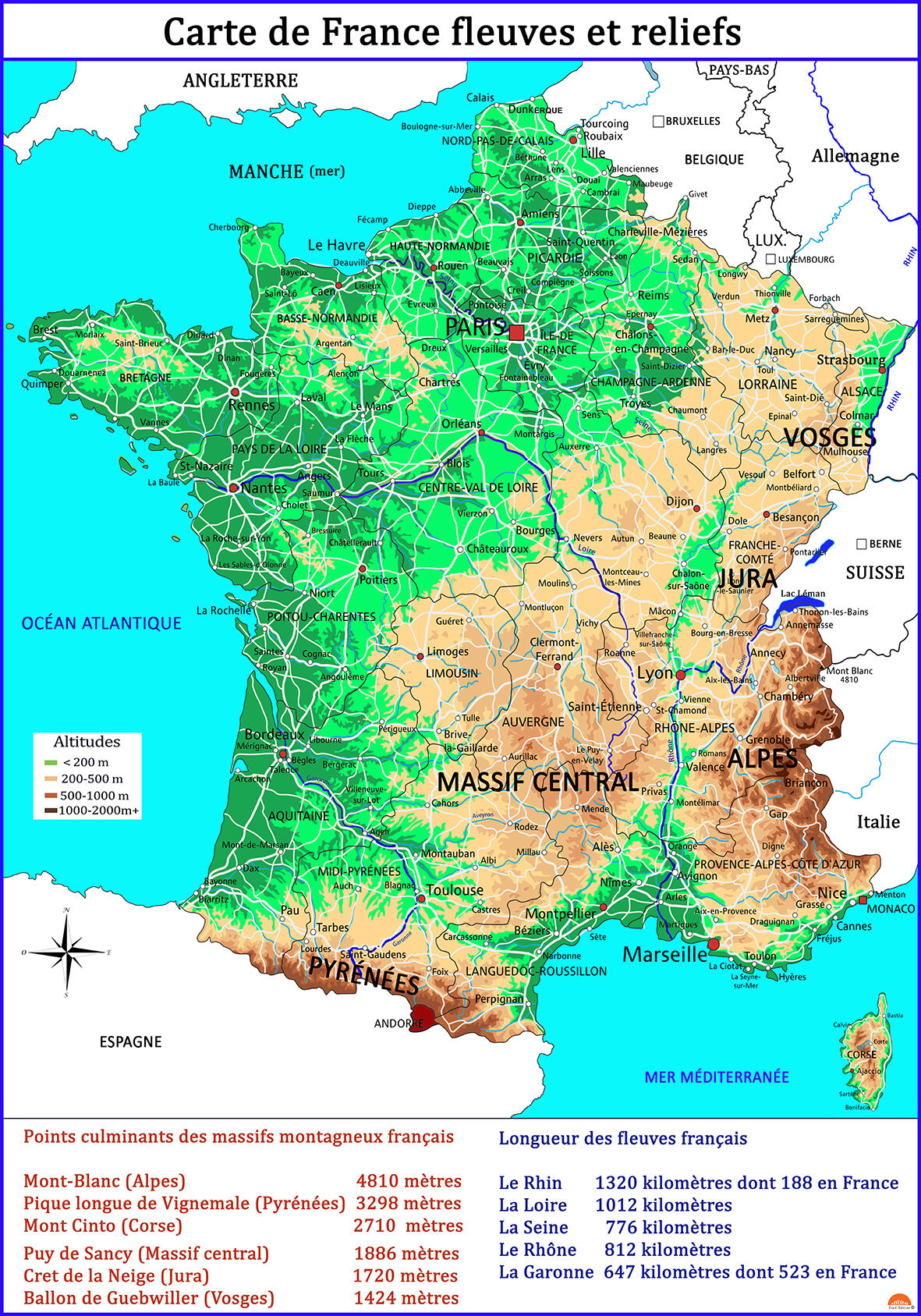 Carte de France fleuves et reliefs