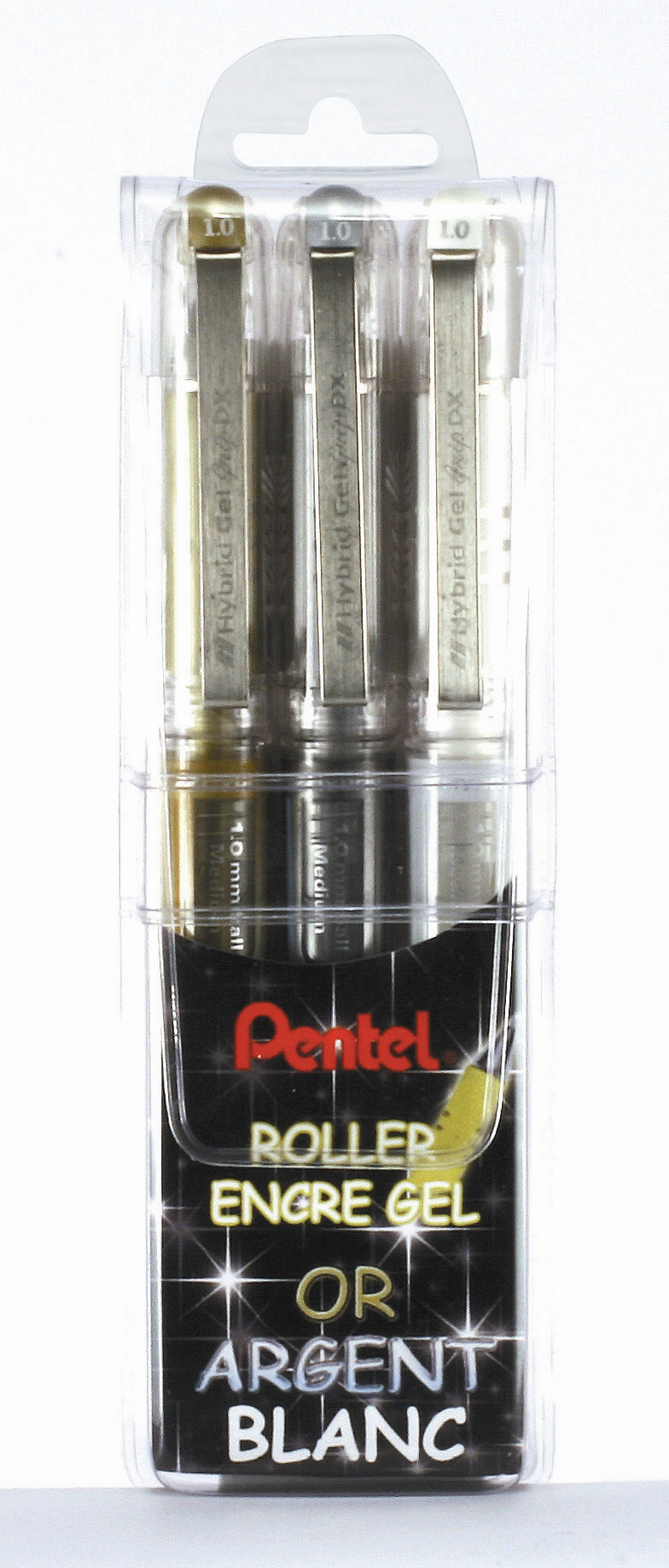 Pochette de 3 rollers encre gel avec grip - pointe 1mm -  Pentel