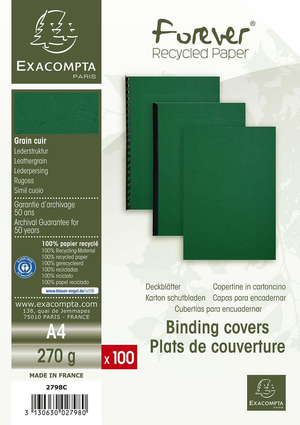 Paquet de 100 couvertures dossier - Vert foncé