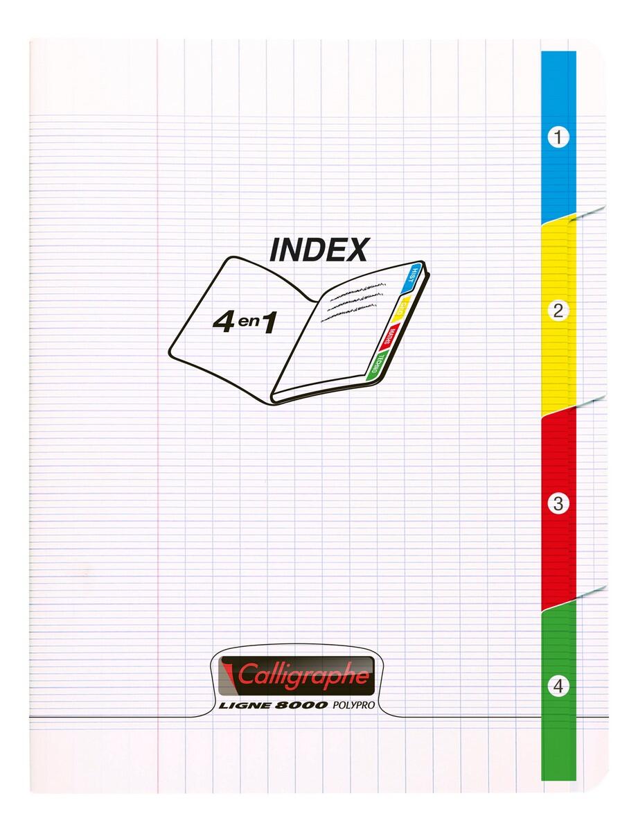 Cahier piqure 4 index polypro incolore 17x22 - 140 p