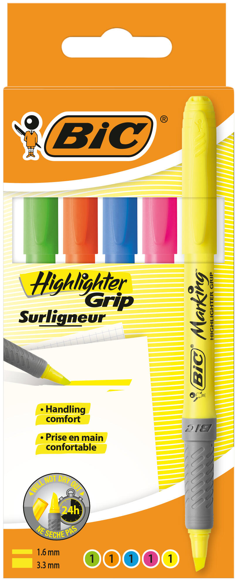 Pochette 5 surligneurs de poche fluo - couleurs assorties